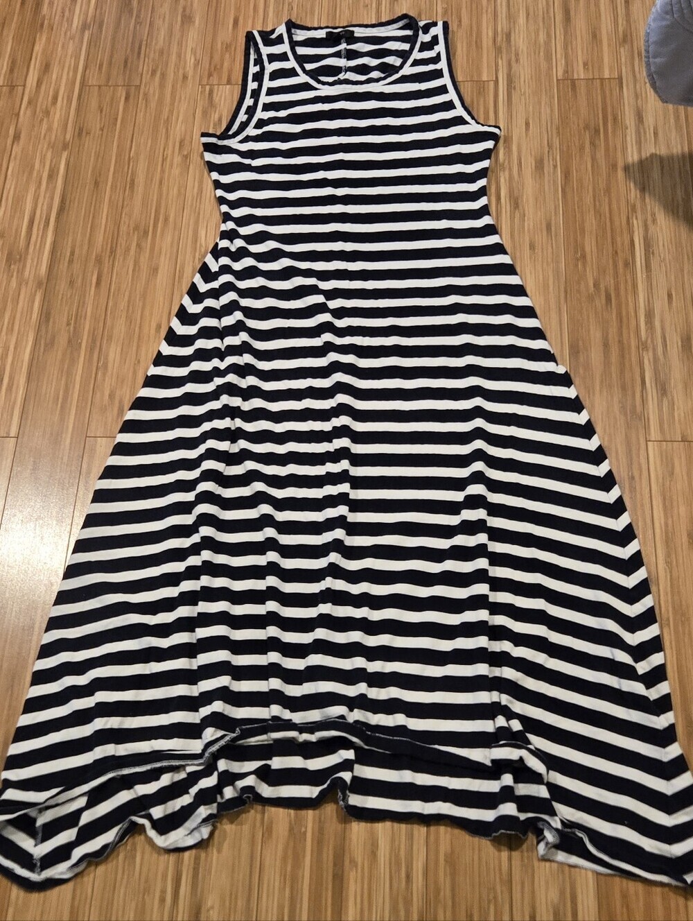 J Crew Sleeveless Navy and White Striped Knit Dress